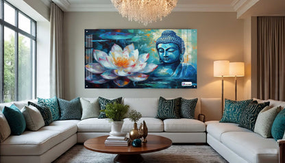 Blue Buddha with Lotus Abstract Spiritual Wall Art