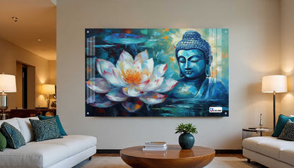 Blue Buddha with Lotus Abstract Spiritual Wall Art