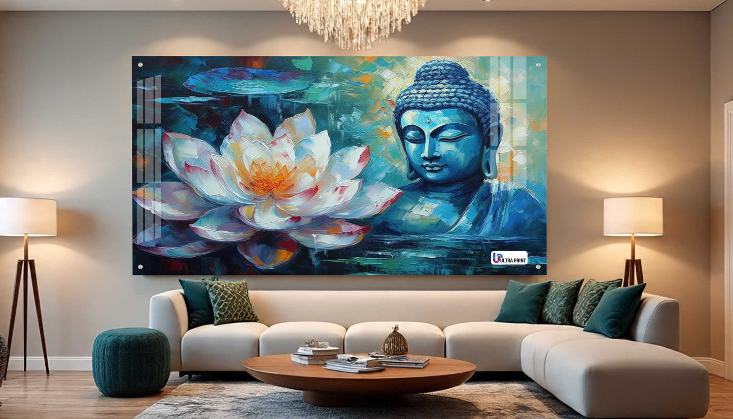 Blue Buddha with Lotus Abstract Spiritual Wall Art