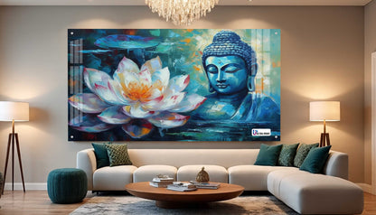 Blue Buddha with Lotus Abstract Spiritual Wall Art