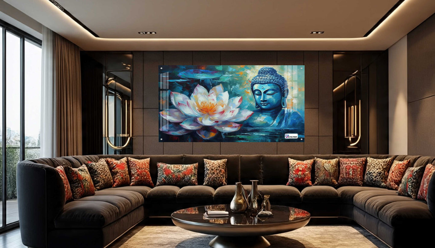 Blue Buddha with Lotus Abstract Spiritual Wall Art