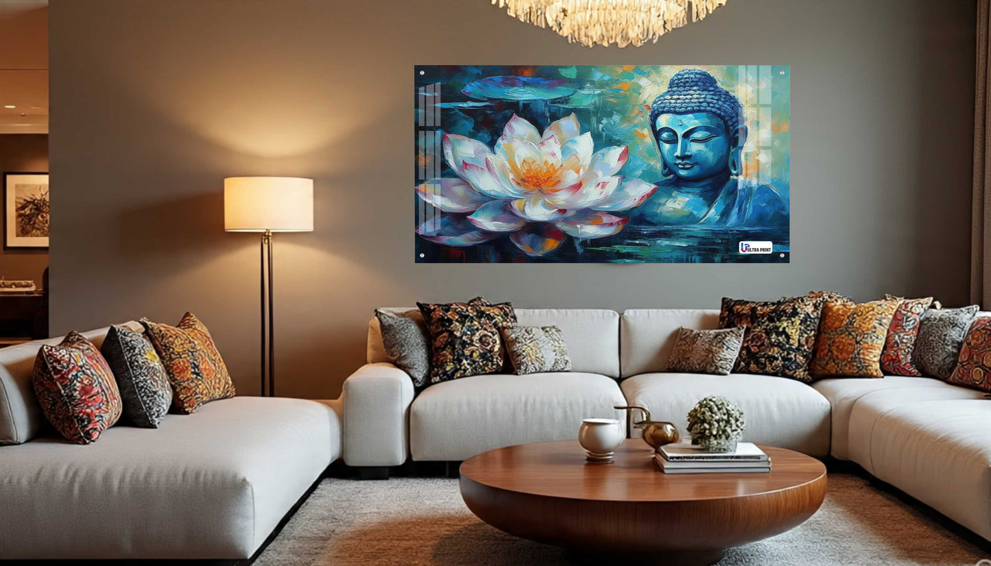 Blue Buddha with Lotus Abstract Spiritual Wall Art