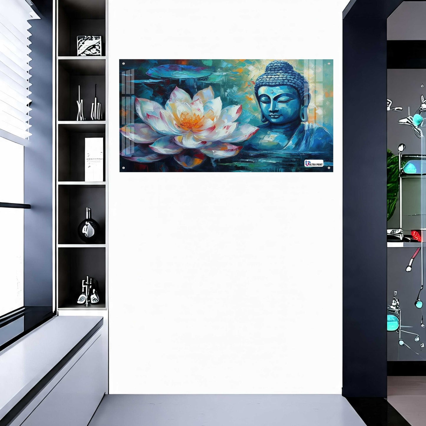 Blue Buddha with Lotus Abstract Spiritual Wall Art