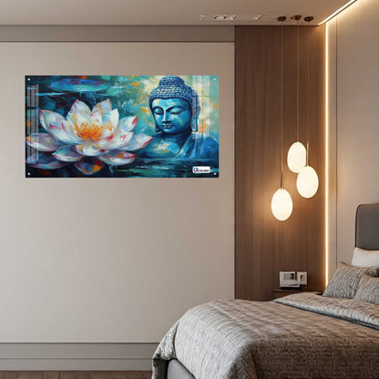 Blue Buddha with Lotus Abstract Spiritual Wall Art