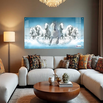 Seven White Horses Vastu Symbolic Acrylic Wall Art