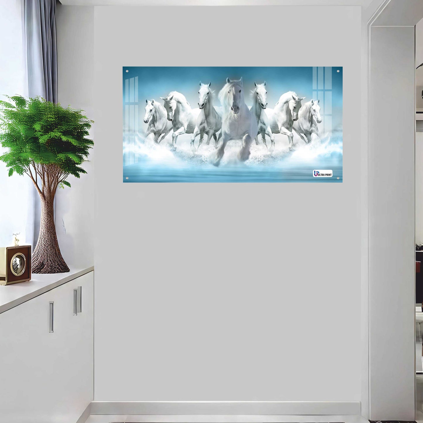 Seven White Horses Vastu Symbolic Acrylic Wall Art