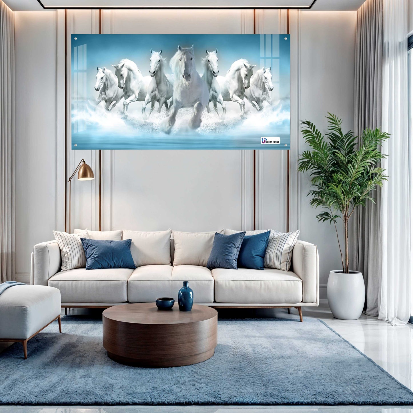 Seven White Horses Vastu Symbolic Acrylic Wall Art