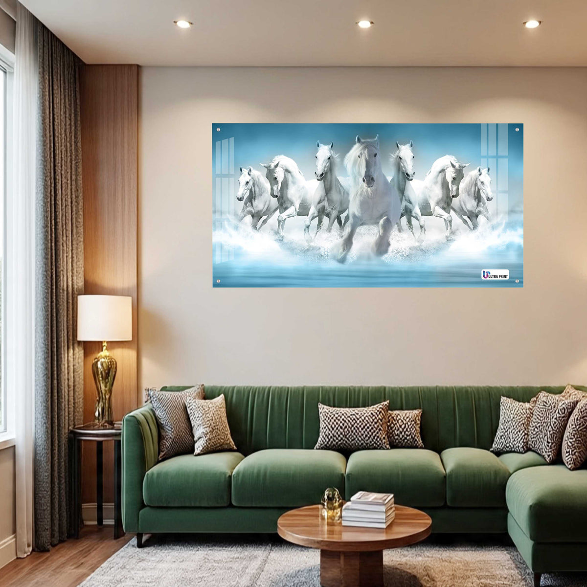 Seven White Horses Vastu Symbolic Acrylic Wall Art