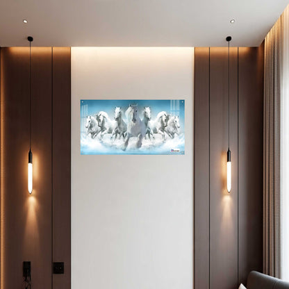 Seven White Horses Vastu Symbolic Acrylic Wall Art