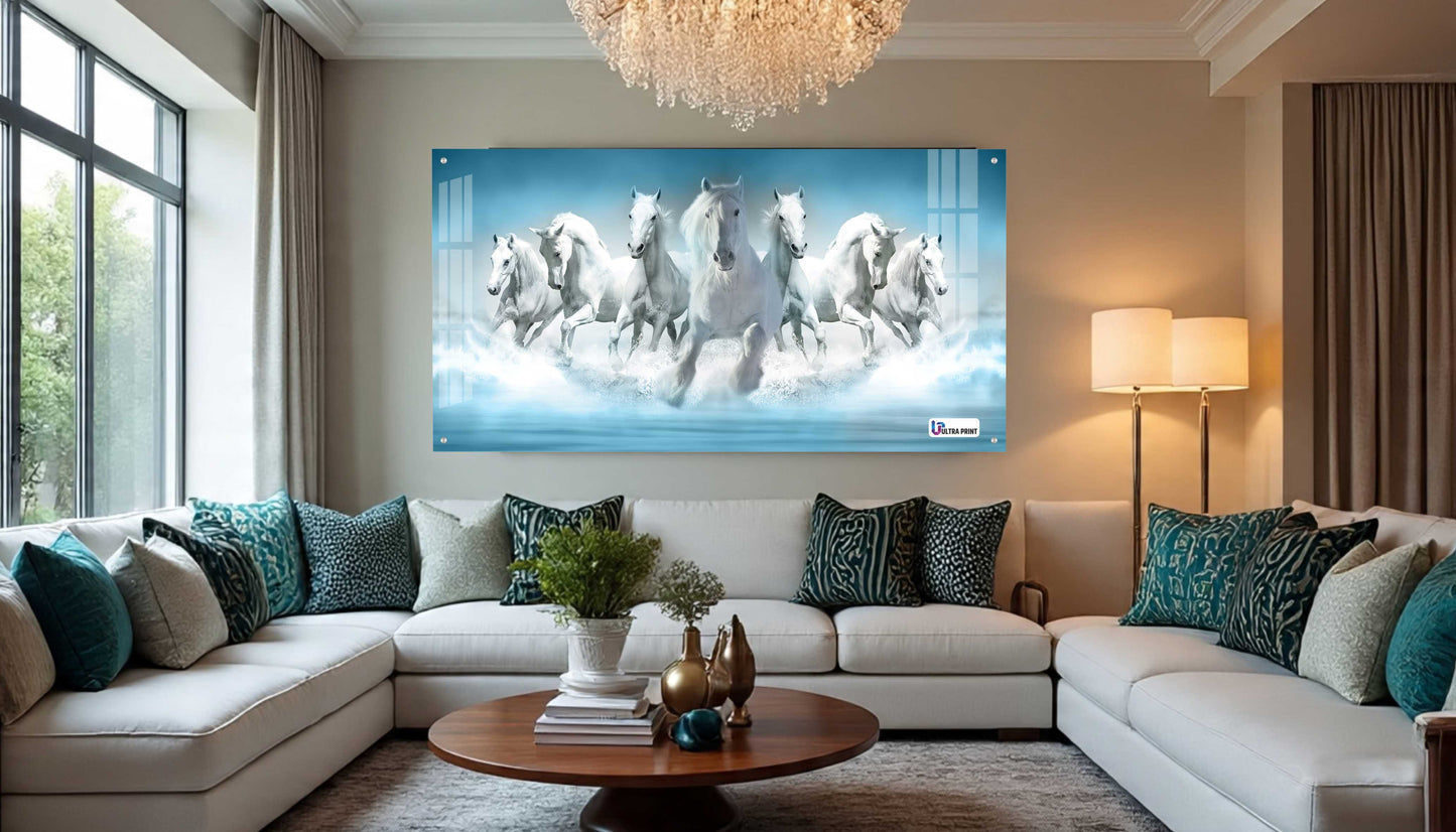 Seven White Horses Vastu Symbolic Acrylic Wall Art