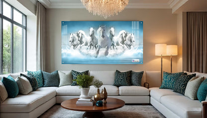 Seven White Horses Vastu Symbolic Acrylic Wall Art