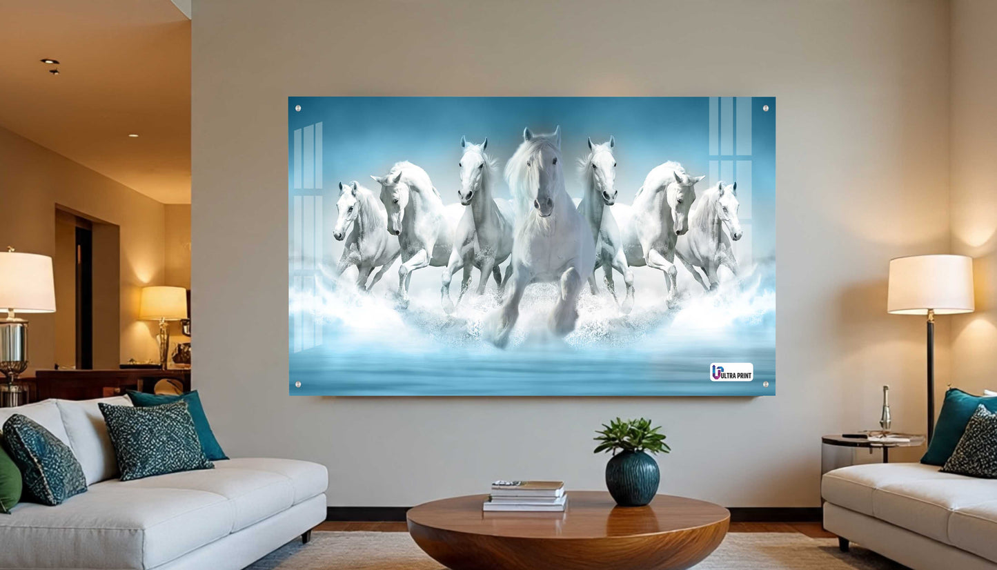 Seven White Horses Vastu Symbolic Acrylic Wall Art