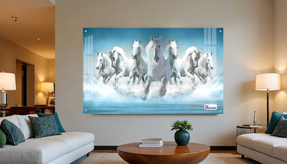 Seven White Horses Vastu Symbolic Acrylic Wall Art
