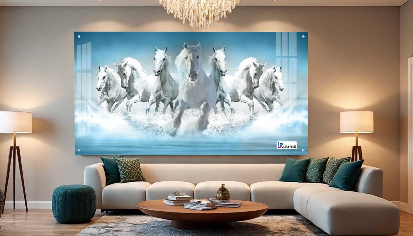 Seven White Horses Vastu Symbolic Acrylic Wall Art
