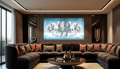 Seven White Horses Vastu Symbolic Acrylic Wall Art