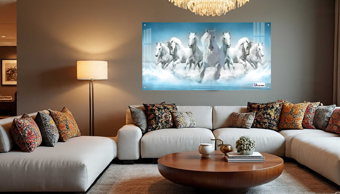 Seven White Horses Vastu Symbolic Acrylic Wall Art