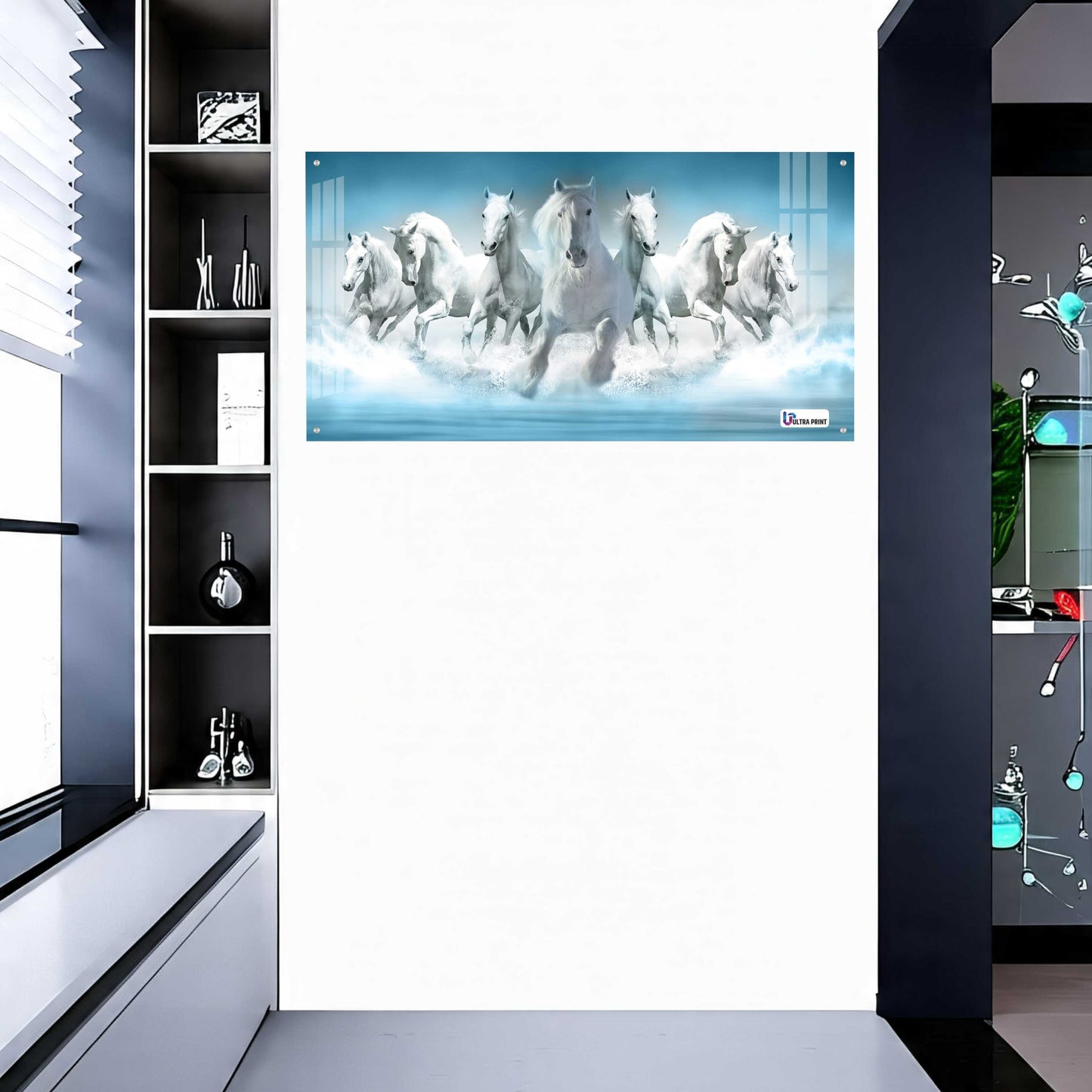 Seven White Horses Vastu Symbolic Acrylic Wall Art