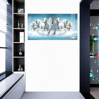 Seven White Horses Vastu Symbolic Acrylic Wall Art