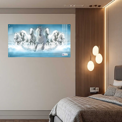 Seven White Horses Vastu Symbolic Acrylic Wall Art