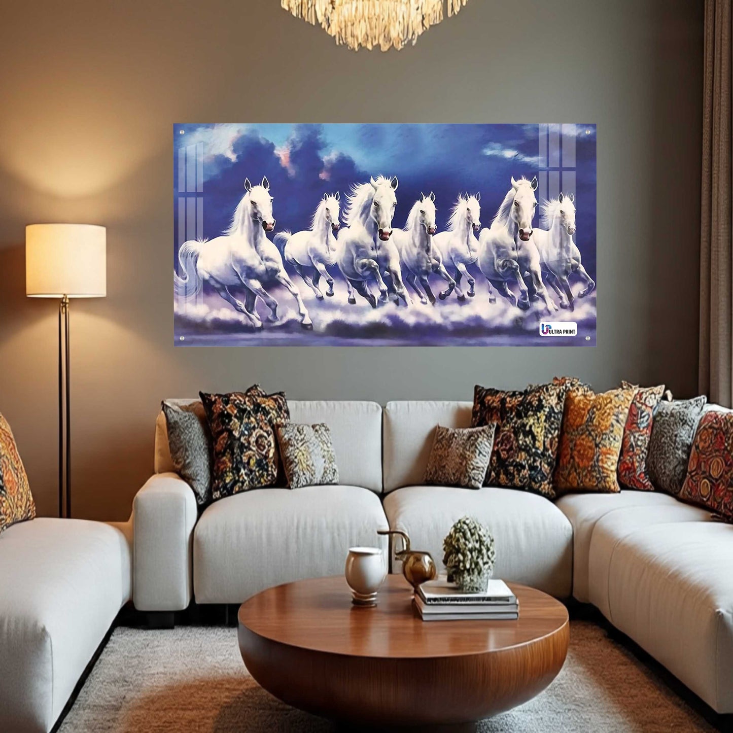 Seven Running White Horses Vastu Wall Art Painting