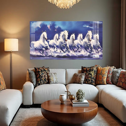 Seven Running White Horses Vastu Wall Art Painting