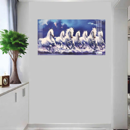 Seven Running White Horses Vastu Wall Art Painting