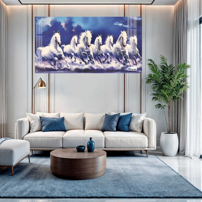 Seven Running White Horses Vastu Wall Art Painting