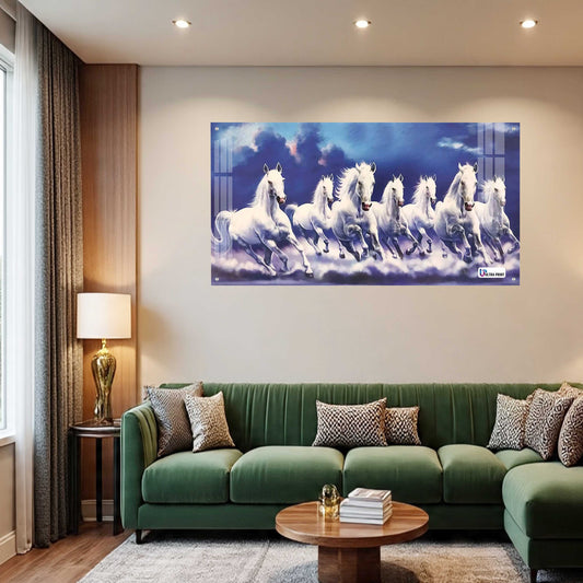 Seven Running White Horses Vastu Wall Art Painting