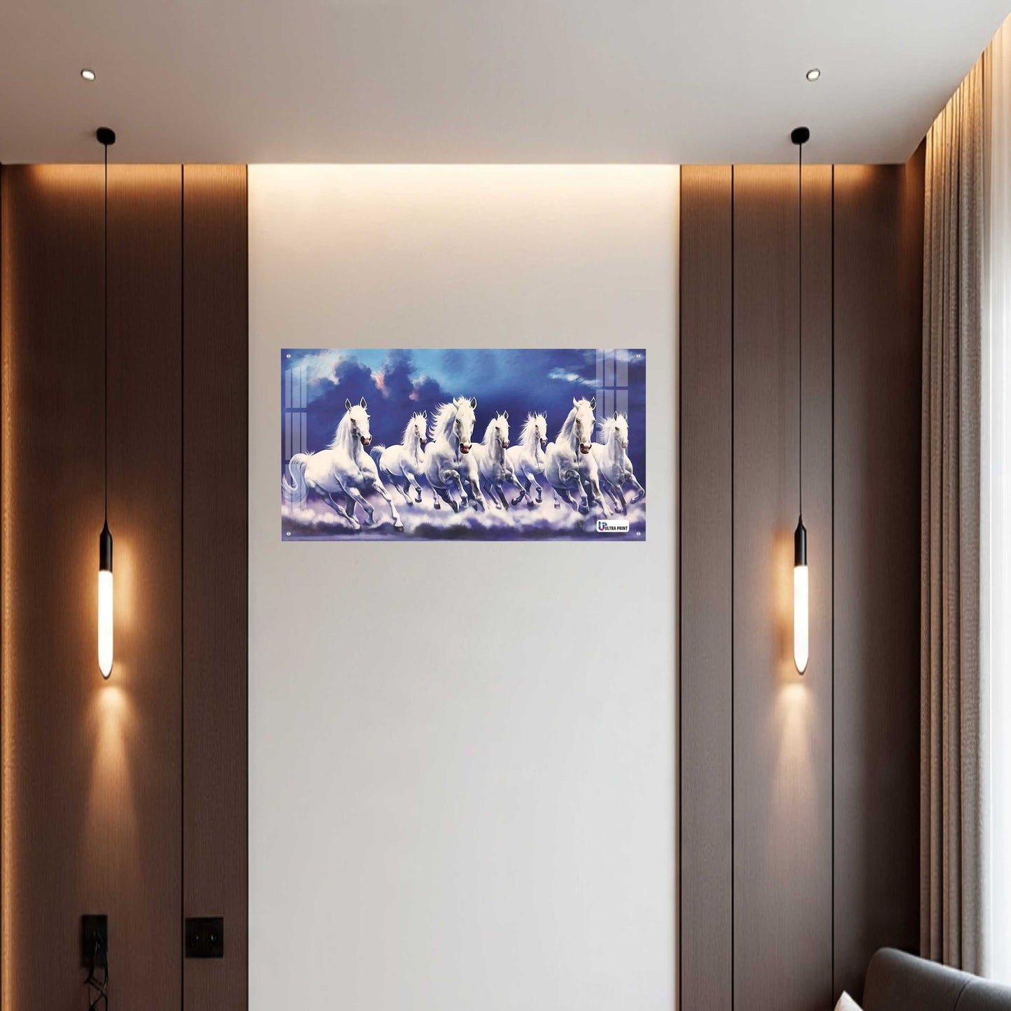 Seven Running White Horses Vastu Wall Art Painting