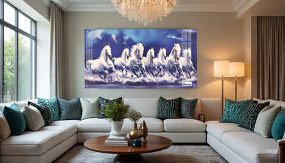 Seven Running White Horses Vastu Wall Art Painting