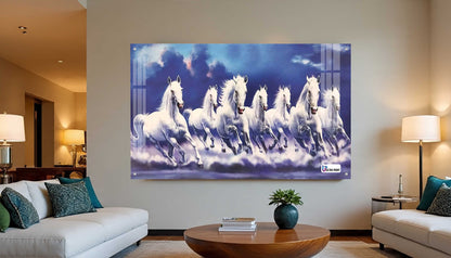 Seven Running White Horses Vastu Wall Art Painting