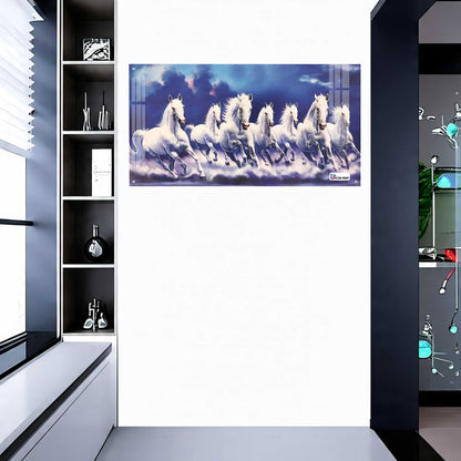 Seven Running White Horses Vastu Wall Art Painting
