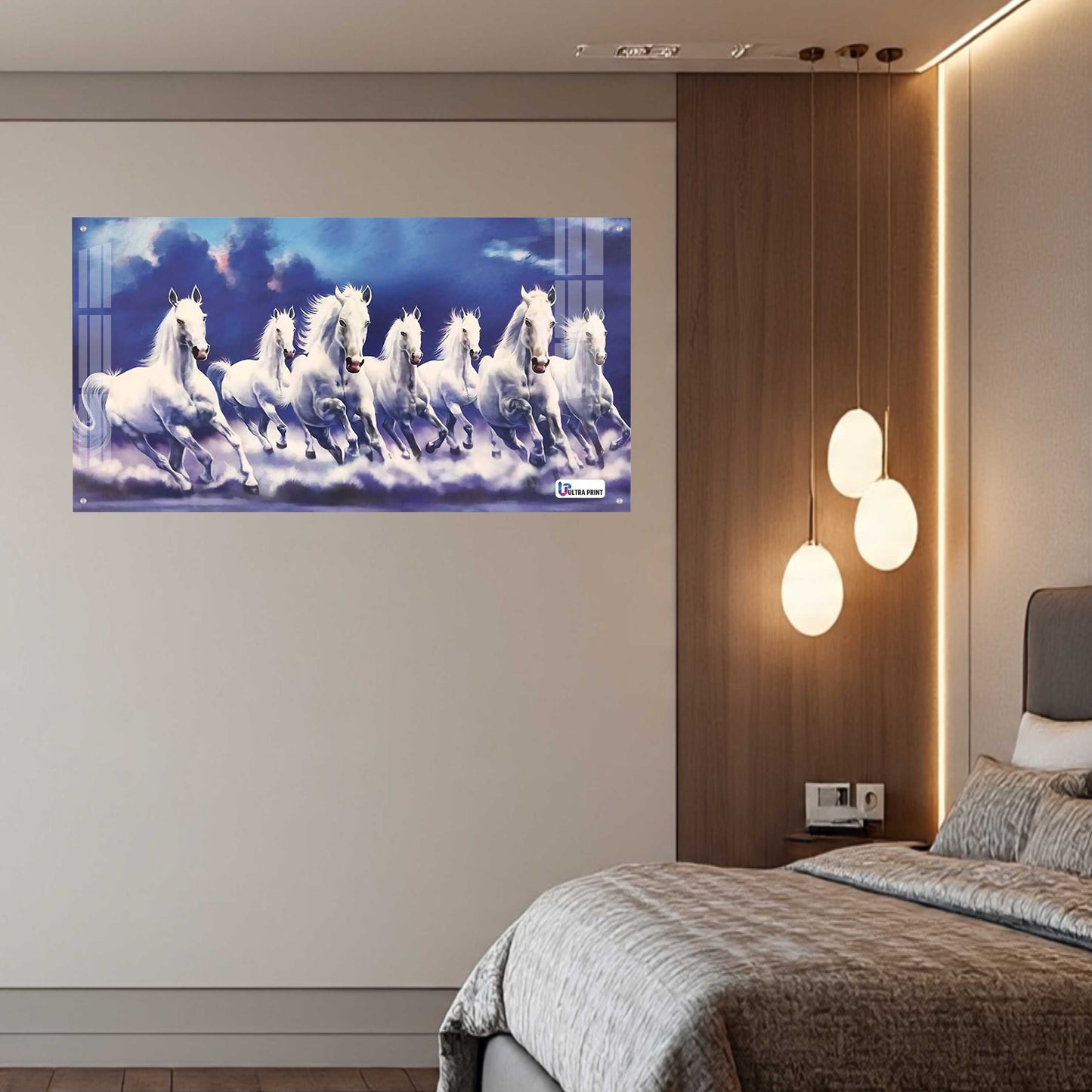 Seven Running White Horses Vastu Wall Art Painting