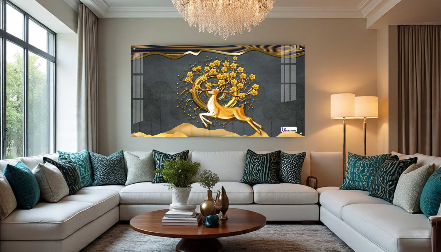 Golden Deer Tree of Life Luxury Acrylic Wall Art