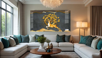 Golden Deer Tree of Life Luxury Acrylic Wall Art