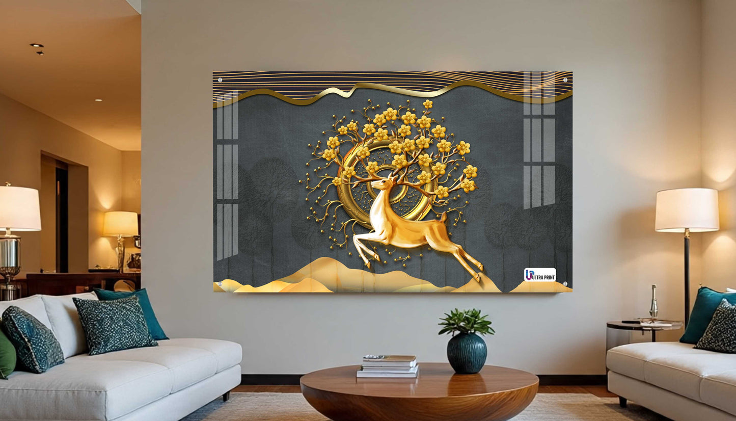 Golden Deer Tree of Life Luxury Acrylic Wall Art