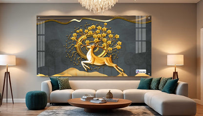 Golden Deer Tree of Life Luxury Acrylic Wall Art