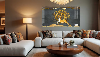 Golden Deer Tree of Life Luxury Acrylic Wall Art
