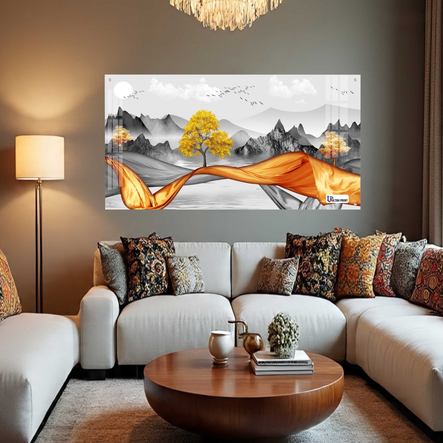 Golden Flow Landscape Premium Acrylic Wall Art