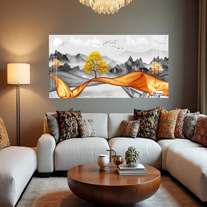 Golden Flow Landscape Premium Acrylic Wall Art