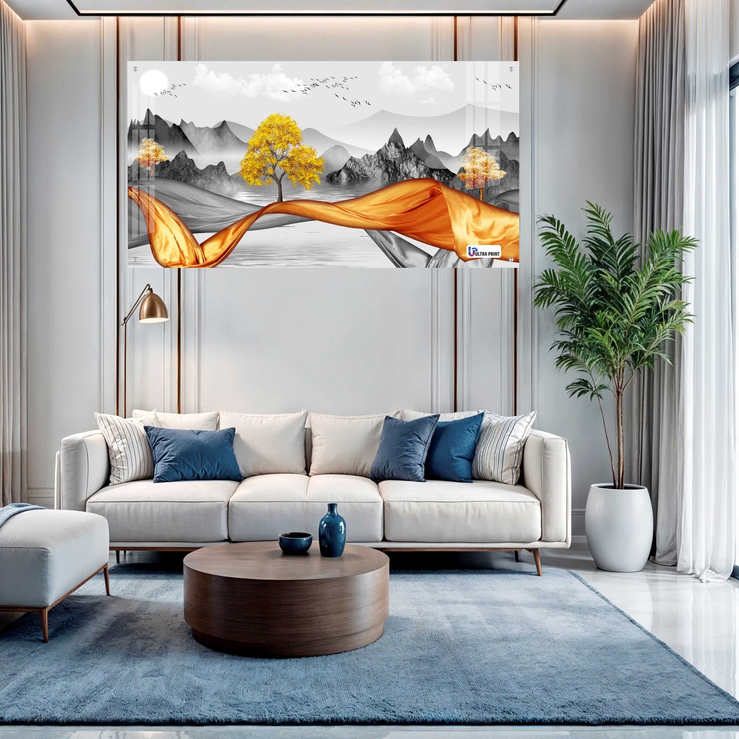 Golden Flow Landscape Premium Acrylic Wall Art