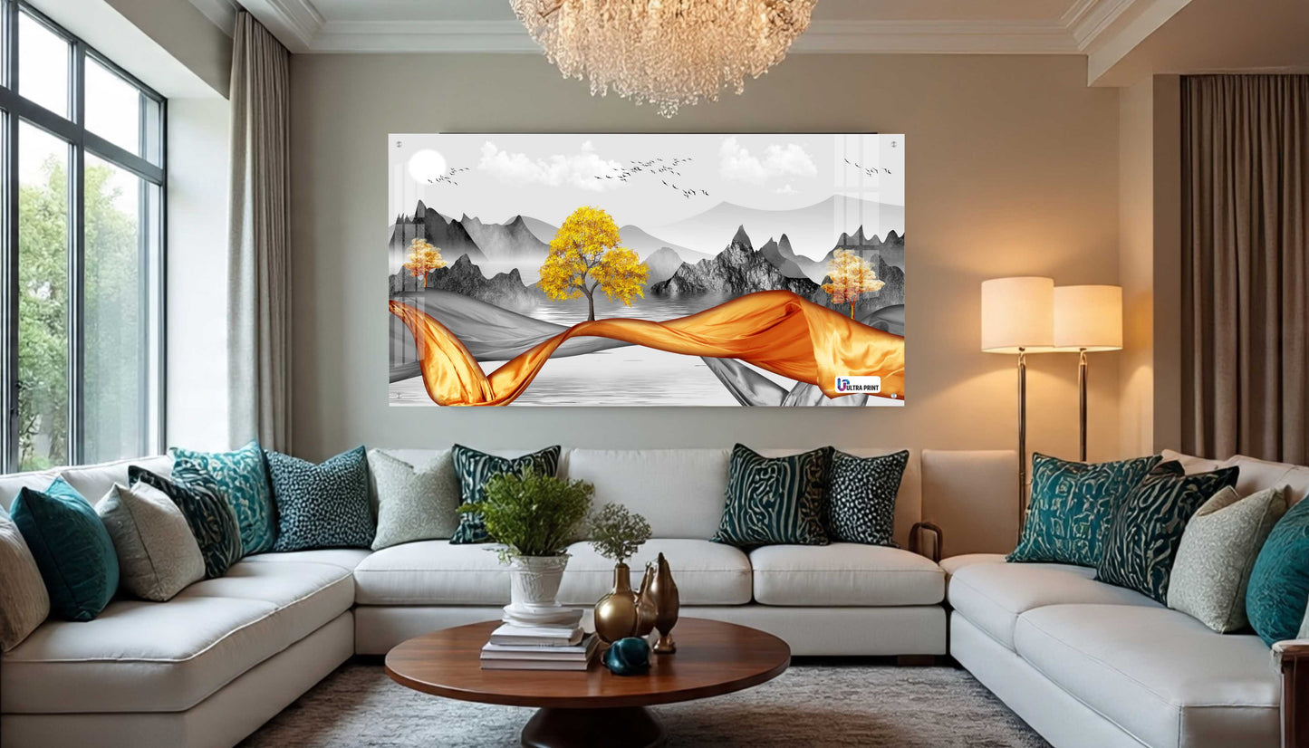 Golden Flow Landscape Premium Acrylic Wall Art