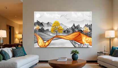 Golden Flow Landscape Premium Acrylic Wall Art