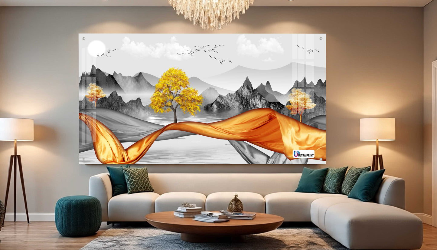 Golden Flow Landscape Premium Acrylic Wall Art