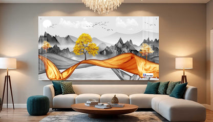 Golden Flow Landscape Premium Acrylic Wall Art