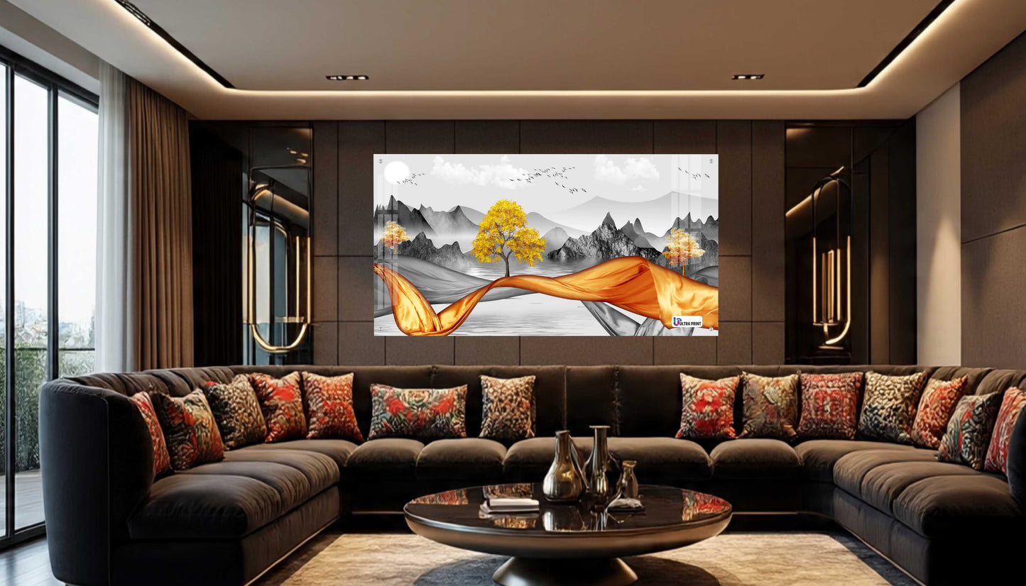 Golden Flow Landscape Premium Acrylic Wall Art
