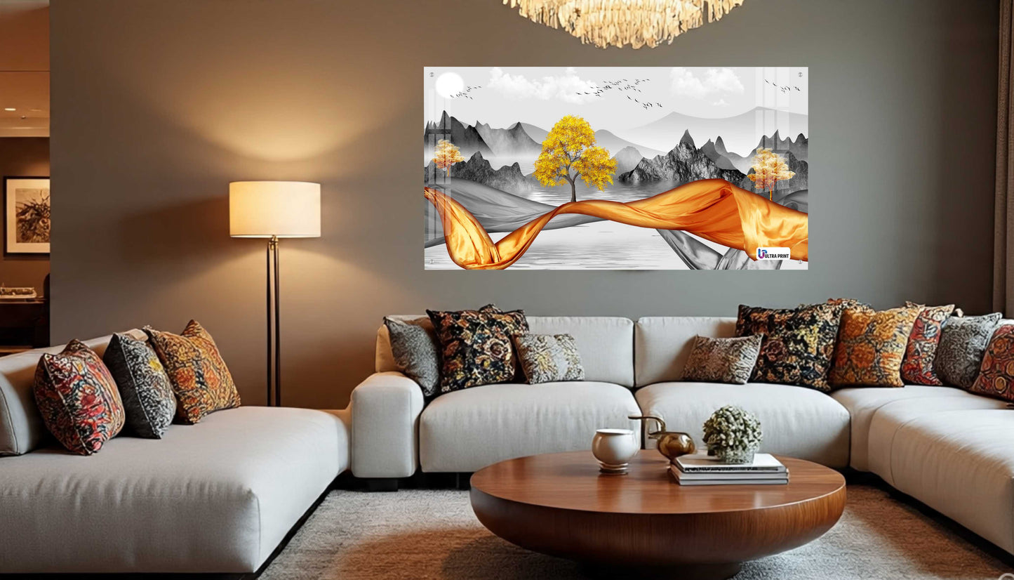 Golden Flow Landscape Premium Acrylic Wall Art