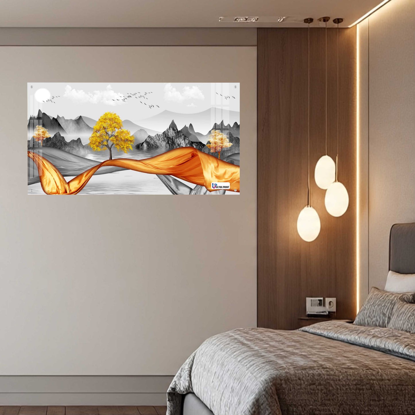 Golden Flow Landscape Premium Acrylic Wall Art