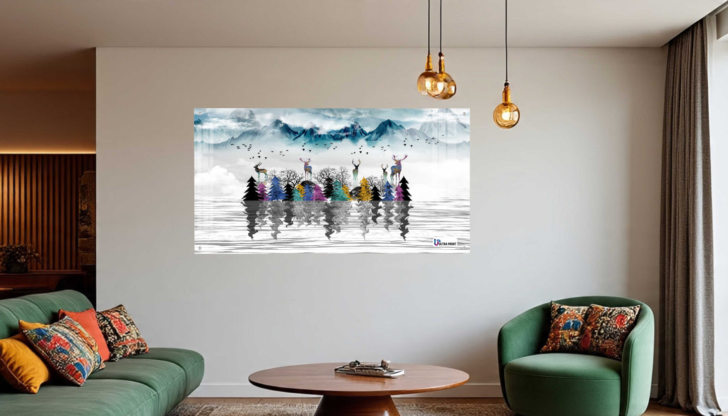 Colorful Deer Forest Reflection Premium Acrylic Wall Art