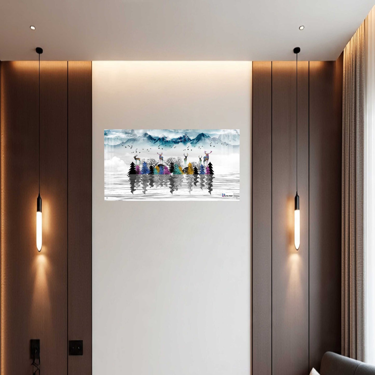 Colorful Deer Forest Reflection Premium Acrylic Wall Art